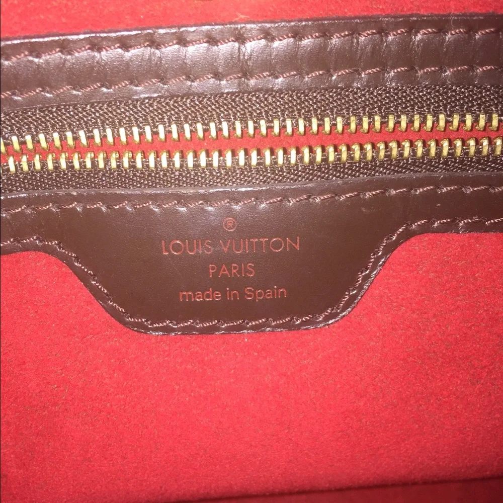 Louis Vuitton Damier Ebene Tote with Red Interior and Gold Hardware